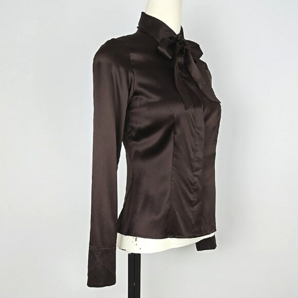 F Carriere Women's Silk Blend Espresso Brown Long Sleeves Button Down Blouse XS - Picture 2 of 16